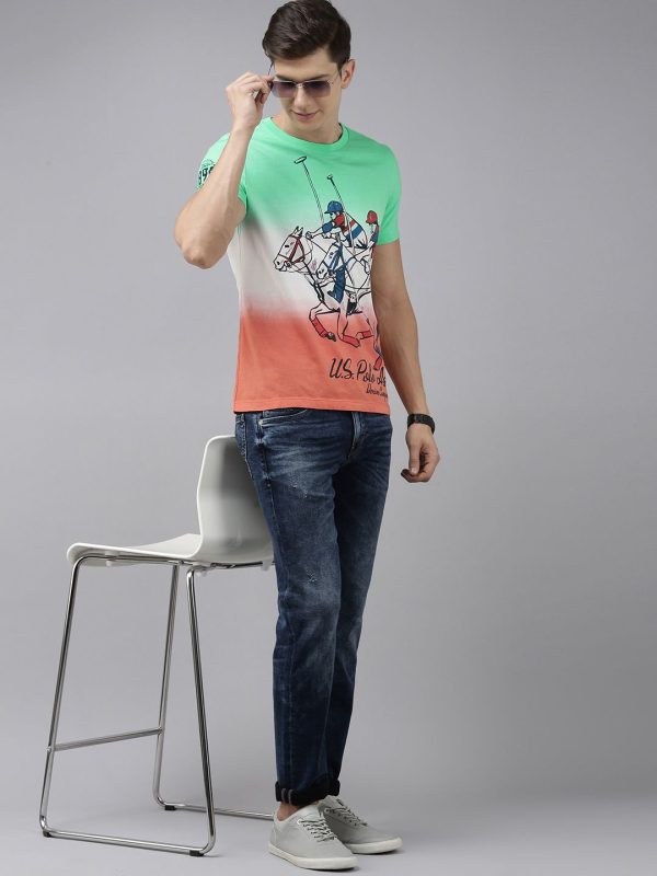 U S Polo Assn Denim Co Men Blue & White Printed Pure Cotton T-shirt - Image 2