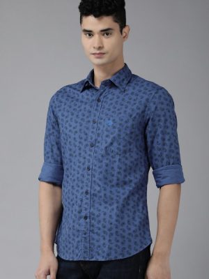 U.S. Polo Assn Men Blue Pure Cotton Tailored Fit Casual Shirt