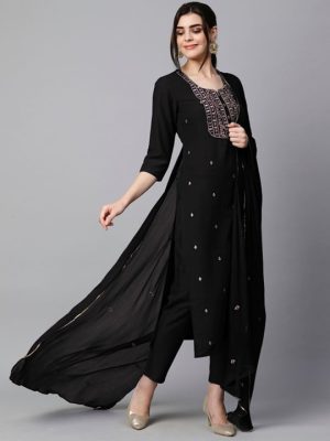 Ethnic Motifs Embroidered Kurta & Trousers With Dupatta