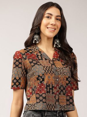 Anouk Ethnic Printed Cuban Collar Shirt Style Top