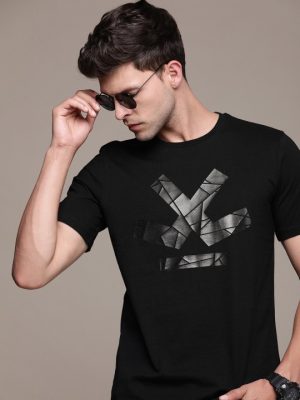 WROGN Pure Cotton Brand Logo Printed Slim Fit Casual T-shirt