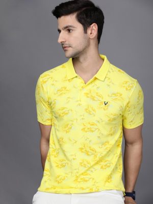 Allen Solly Men Yellow Floral Printed Pure Cotton Polo T-shirt