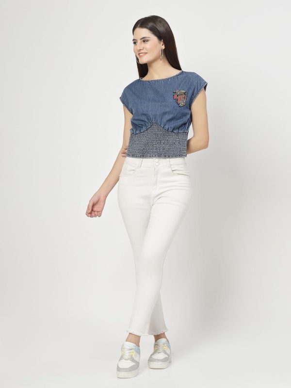 Athena COSMIC TRIO Embellished Denim Crop Top - Image 2