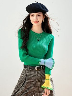 JC Collection Women Striped Pullover with Embroidered Detail
