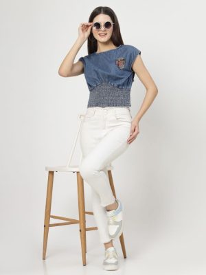 Athena COSMIC TRIO Embellished Denim Crop Top