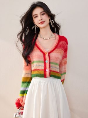 JC Collection Women Sweatshirt Striped V-Neck Cardigan