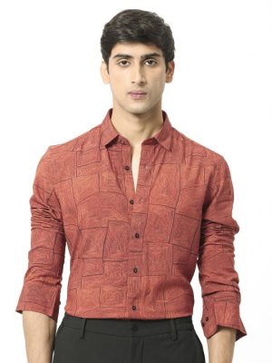 RARE RABBIT Men Berman Abstract Printed Slim Fit Cotton Shirt