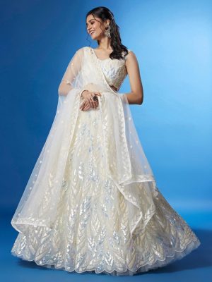 Embroidered Sequinned Semi-Stitched Lehenga & Unstitched Blouse With Dupatta